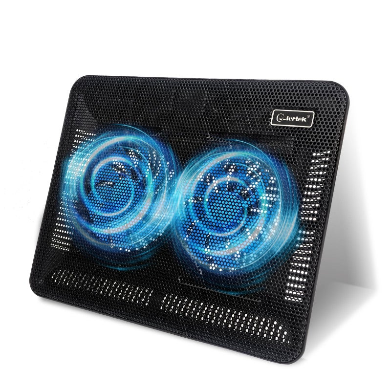 Coolertek Laptop Cooling Pad, Coolertek Portable Slim Quiet Laptop Notebook Cooler Cooling Pad Stand with 2 Blue LED Fans, USB Powered, Adjustable Angled, Fits 11-14 Inch Laptop - Image 1